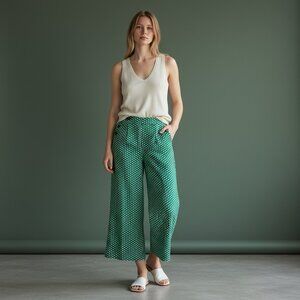 Maeve by Anthropologie Colette Crop Wide Leg Pants Green Clover Print Size 10